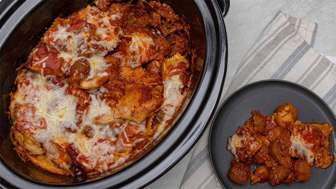 Slow Cooker Meatball Ravioli Casserole