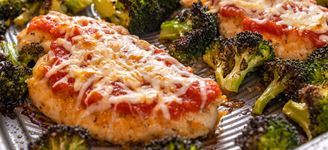Sheet-Pan Chicken Parmesan With Roasted Lemon-Garlic Broccoli