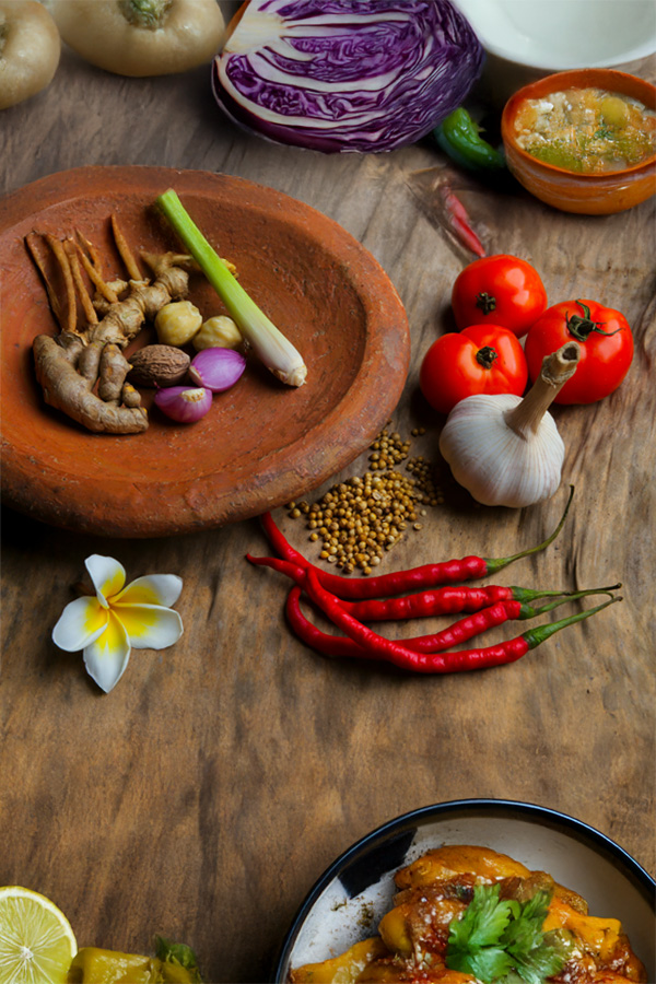 Trendy ingredients on a wood counter